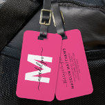 Custom Traveler Pink Initial Name Monogram Gepäckanhänger<br><div class="desc">Create Your Own Stylish Elegant Custom World Traveler Pink Initial Name Monogram Luggage Tag. This chic and stylish luggage tag adds a refined touch to any travel experience, perfect for the world traveler or anyone with a love for adventure. The front features a white initial and black script name set...</div>