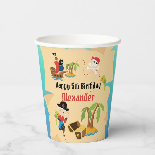 Custom Treasmap Boy Pirate Birthday Party Pappbecher (Rückseite)