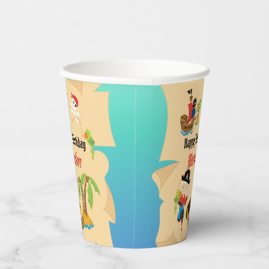 Custom Treasmap Boy Pirate Birthday Party Pappbecher (Rechts)