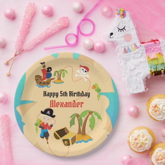 Custom Treasmap Boy Pirate Birthday Party Pappteller (Party)