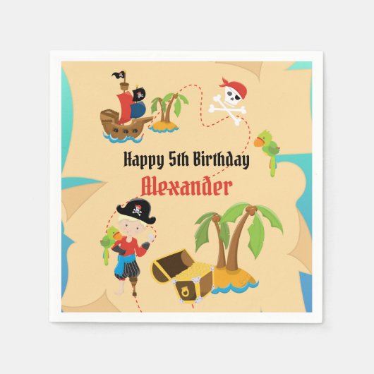 Custom Treasmap Boy Pirate Birthday Party Serviette (Vorderseite)