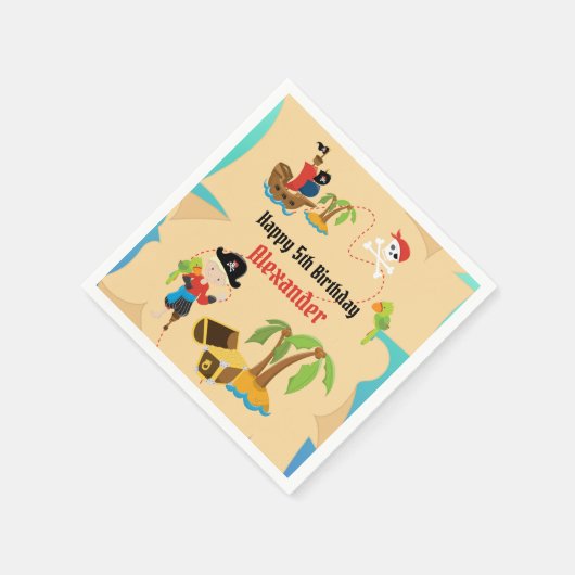 Custom Treasmap Boy Pirate Birthday Party Serviette (Ecke)