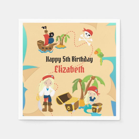 Custom Treasmap Girl Pirate Geburtstagsparty Serviette (Vorderseite)