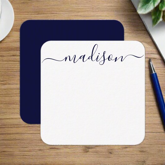 Custom Trendy Blue & White Typografy Name Script Mitteilungskarte