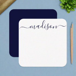 Custom Trendy Blue & White Typografy Name Script Mitteilungskarte