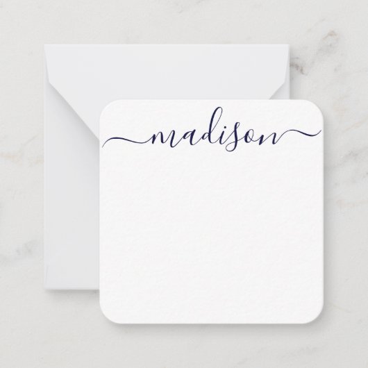 Custom Trendy Blue & White Typografy Name Script Mitteilungskarte (Vorderseite)