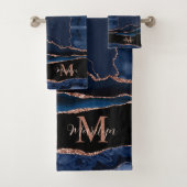 Custom Trendy Navy Blue Agate Rose Gold Glitzer Badhandtuch Set (Insitu)