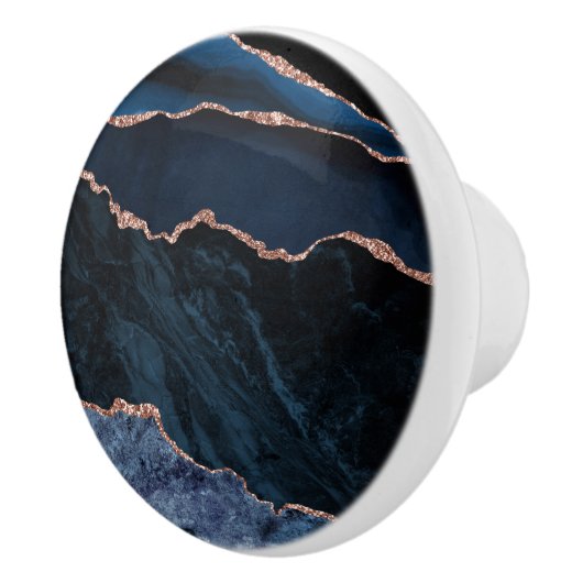 Custom Trendy Navy Blue Agate Rose Gold Glitzer Keramikknauf (Rechts)