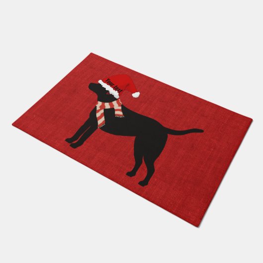 Custom Trendy niedlicher Hund schwarz Labrador rot Fußmatte (Schrägansicht)