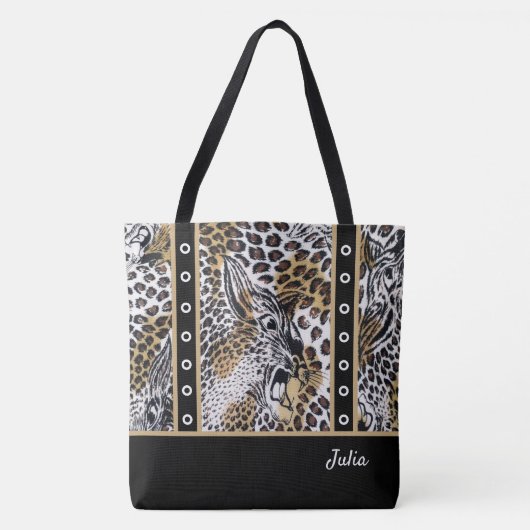 Custom Trendy Stylish Brown Schwarz-weiß Leopard Tasche (Vorderseite)