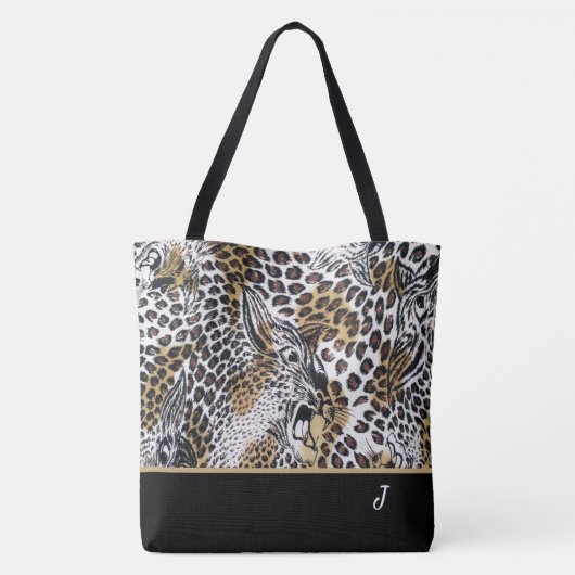 Custom Trendy Stylish Brown Schwarz-weiß Leopard Tasche (Rückseite)