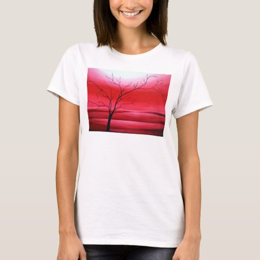 Custom Trendy Tree Red White Elegante Moderne T-Shirt (Vorderseite)