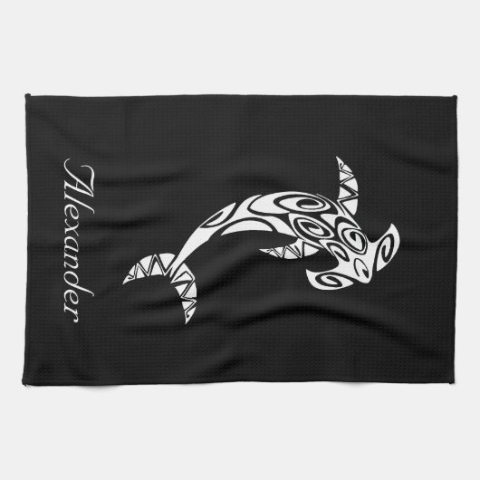 Custom Tribal Hammerhead Shark Illustration Geschirrtuch (Horizontal)