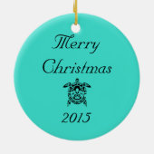 Custom Tribal Mask Sea Turtle Turquoise Keramik Ornament (Hinten)