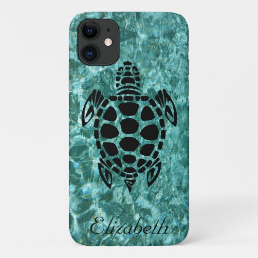 Custom Tribal Sea Turtle Aqua Blue Case-Mate iPhone Hülle (Rückseite)