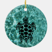 Custom Tribal Sea Turtle Aqua Blue Keramik Ornament (Hinten)