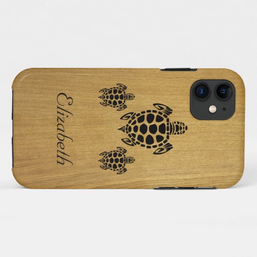 Custom Tribal Sea Turtle Imitats Wood Case-Mate iPhone Hülle (Rückseite (Horizontal))