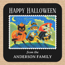 Custom Trick oder Treat Halloween Cat Hexe Quadratischer Aufkleber