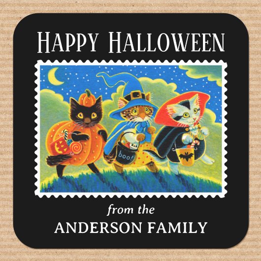Custom Trick oder Treat Halloween Cat Hexe Quadratischer Aufkleber