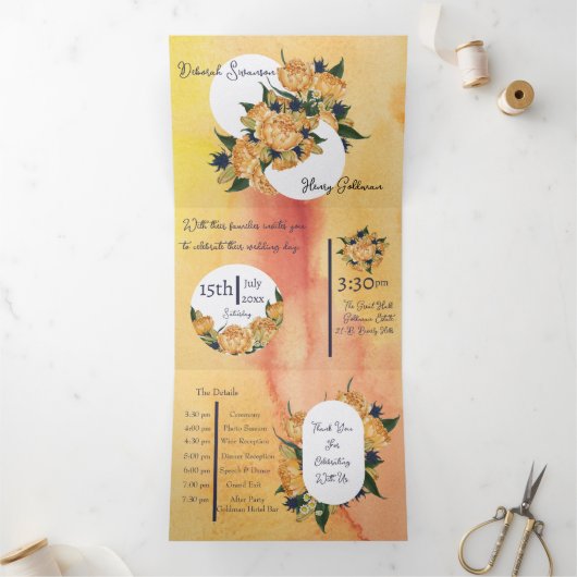 Custom Trifold Letter Fold wedding Invitation Dreifach Gefaltete Einladung (Innenseite)