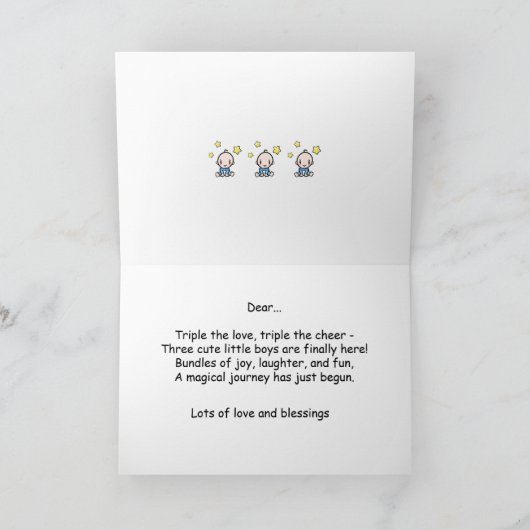 Custom Triplets Gratulations Card, Triplet Boys Karte (Innenseite)