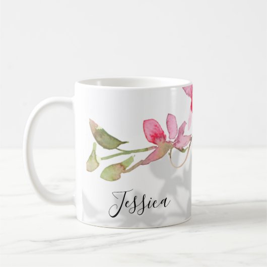 Custom Tropenrosa Orchid Floral Shadow  Kaffeetasse (Links)