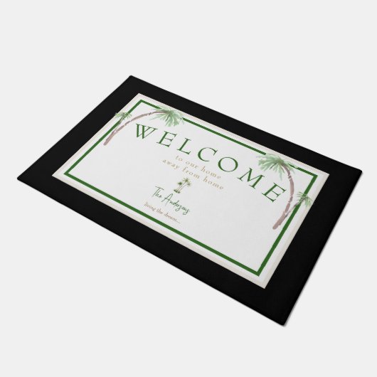 Custom Tropical Beach House Palm Tree Door Mat Fußmatte (Schrägansicht)