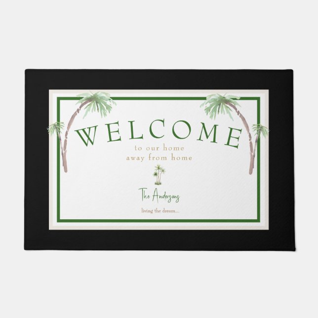 Custom Tropical Beach House Palm Tree Door Mat Fußmatte (Vorderseite)