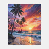 Custom Tropical Beach Sunset | Küstenkunst Fleecedecke (Vorderseite)