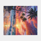 Custom Tropical Beach Sunset | Küstenkunst Fleecedecke (Vorderseite (Horizontal))
