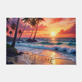 Custom Tropical Beach Sunset | Küstenkunst Fußmatte (Vorderseite)
