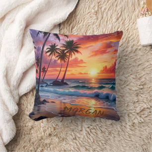 Custom Tropical Beach Sunset   Küstenkunst Kissen