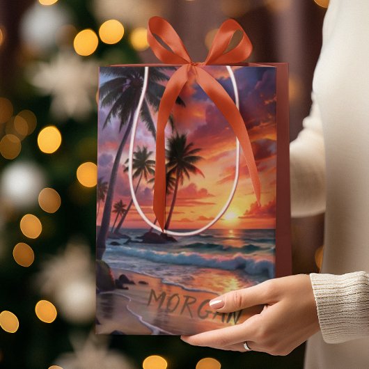 Custom Tropical Beach Sunset | Küstenkunst Mittlere Geschenktüte