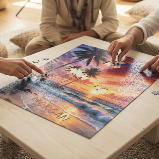 Custom Tropical Beach Sunset | Küstenkunst Puzzle
