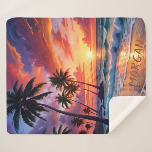 Custom Tropical Beach Sunset | Küstenkunst Sherpadecke (Vorderseite (Horizontal))