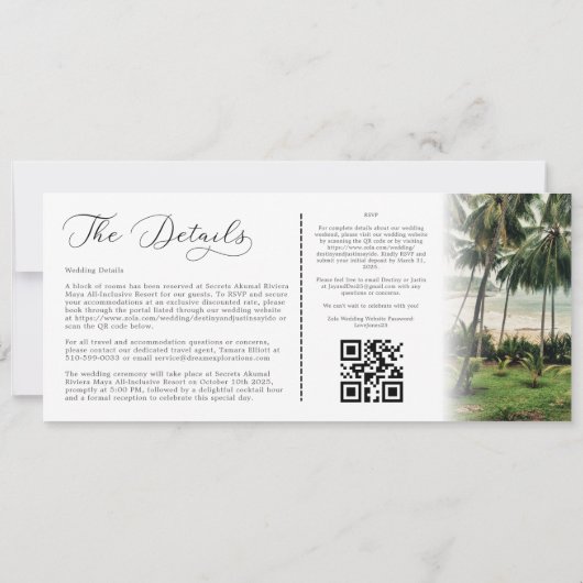 Custom Tropical Destination Boarding Pass Hochzeit Einladung (Rückseite)