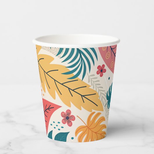 Custom Tropical Floral Paper Cups - Bulk Event Pappbecher (Vorderseite)