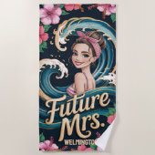 Custom Tropical Hibiskus Ocean Wave Future Mrs. Strandtuch (Vorderseite)