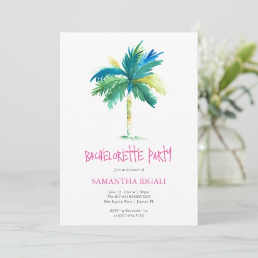 Custom Tropical Invitations Junggeselinnen-Abschie Einladung (Stehend Vorderseite)