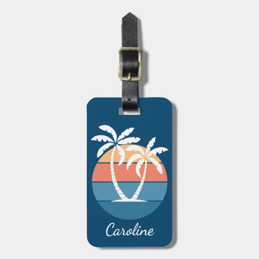 Custom Tropical Island Beach Ocean Sunset Art Gepäckanhänger (Vorderseite vertikal)