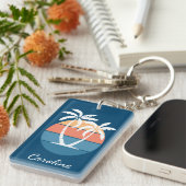 Custom Tropical Island Beach Ocean Sunset Art Schlüsselanhänger (Vorderseite rechts)