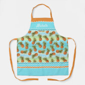 Custom Tropical Orange Ananas Türkis Streifen Schürze (Vorderseite)