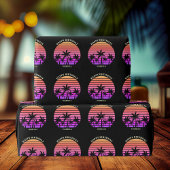 Custom Tropical Palm Tree Chic Pink Black Birthday Geschenkpapier
