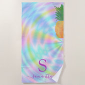 Custom Tropical Pineapfelpastel Holographic Neon Strandtuch (Vorderseite)