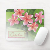 Custom Tropical Plumeria Blume Watercolor Art Mousepad (Mit Mouse)