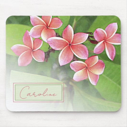 Custom Tropical Plumeria Blume Watercolor Art Mousepad (Vorne)