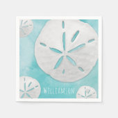 Custom Tropical Sand Dollar Türkis Wasserfarbe Serviette (Vorderseite)
