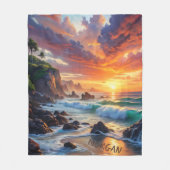 Custom Tropical Sunset Cliffs - Lebhafte Küste Fleecedecke (Vorderseite)