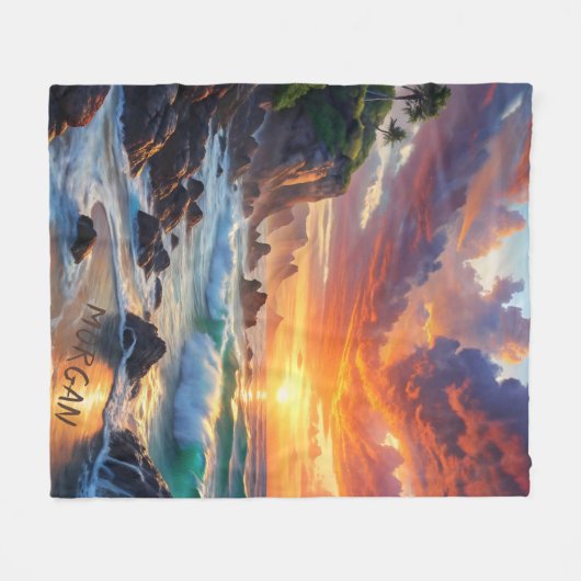 Custom Tropical Sunset Cliffs - Lebhafte Küste Fleecedecke (Vorderseite (Horizontal))