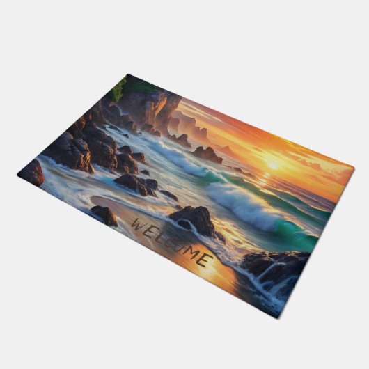 Custom Tropical Sunset Cliffs - Lebhafte Küste Fußmatte (Schrägansicht)